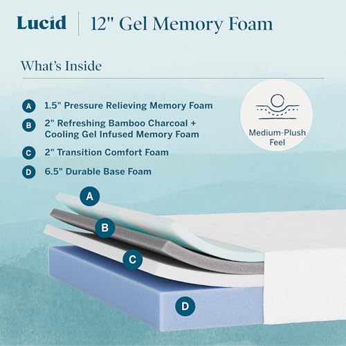 ® 12" Plush Gel Memory Foam Mattress – Bamboo Charcoal & Cooling Gel –, view 3