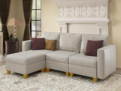 Faux Leather Modualr Sectional Couch,Faux Leather Sectional Sofa with Storage Modular Couch，Whitesand