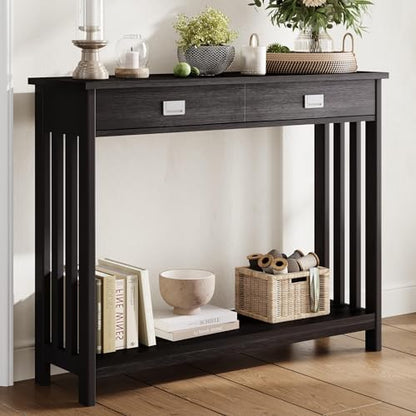 39" Black Entryway Table with Drawer, Narrow Console Table with Storage Shelf, Sofa Table for Living Room, Entryway, and Hallway