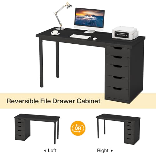 Tribesigns Computer Desk with 5 Drawers, 47 inches Rustic Brown Home Office Desk with Storage, Modern Simple Laptop Desk Study Writing Table for Small Spaces (1, Black)