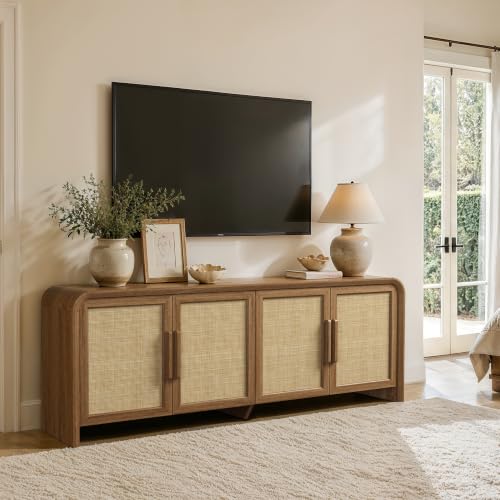 65'' Rattan TV Stand with Storage for 75" TV, view 5