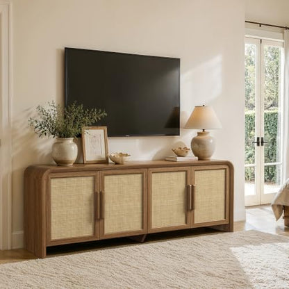 65'' Rattan TV Stand with Storage for 75" TV, view 5