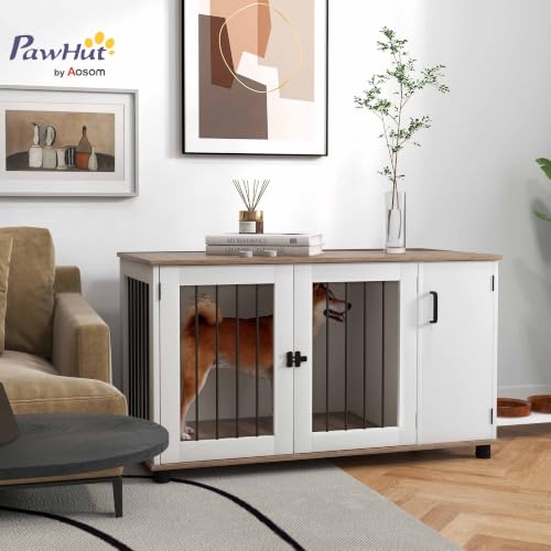 Dog Crate Furniture with Storage Double Doors for Large Dogs Walnut, view 3