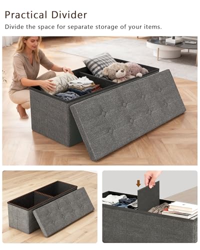 43.3 inches Folding Storage Ottoman Bench Storage Chest Footrest for Bedroom, Entryway and Living Room, Holds up to 660 lb Dark Grey