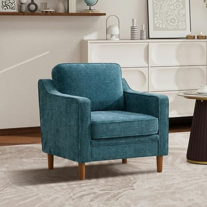 Accent Chair, Living Room Chairs, Mid Century Reading Armchair, Chenille with Solid Wood Foot, Upholstered Modern Decor for Bedroom, Apartment