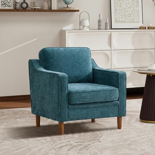 Accent Chair, Living Room Chairs, Mid Century Reading Armchair, Chenille with Solid Wood Foot, Upholstered Modern Decor for Bedroom, Apartment