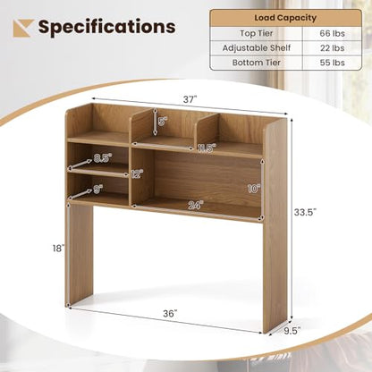 Desktop Bookshelf, 37" Desk Hutch Dorm for Computer Up to 32 Inch, view 4