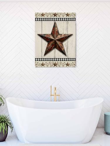 NuYeBiofx Farmhouse Country Western Star Canvas Wall Art Prints,30"x20" Framed Picture Artwork Retro Wood Board Printed Canvas Oil Painting for Living Room Bedroom Office,Ready to Hang