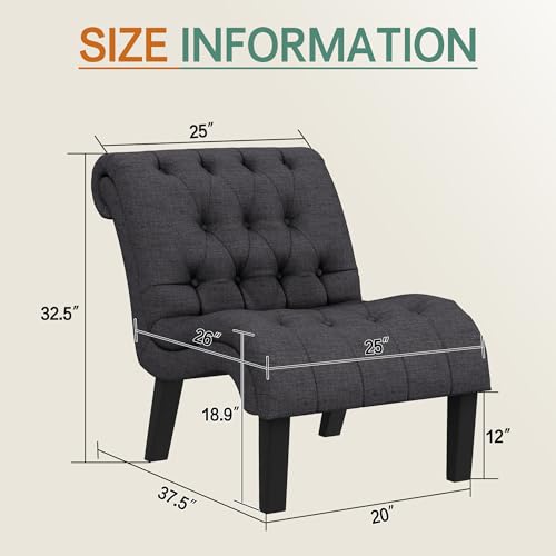 Accent Chair Button Tufted Slipper Chair Armless Side Chair for Living Room Dining Room Bedroom Funiture (Set of 2)