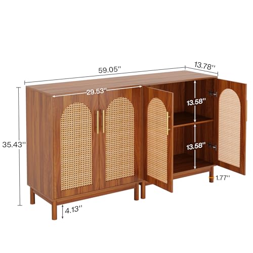 Tribesigns Set of 2 Rattan Sideboard Buffet with Storage, 59 Inch Accent Cabinet with Doors, Storage Cabinet for Dining Room, Living Room, Kitchen, Caramel Brown