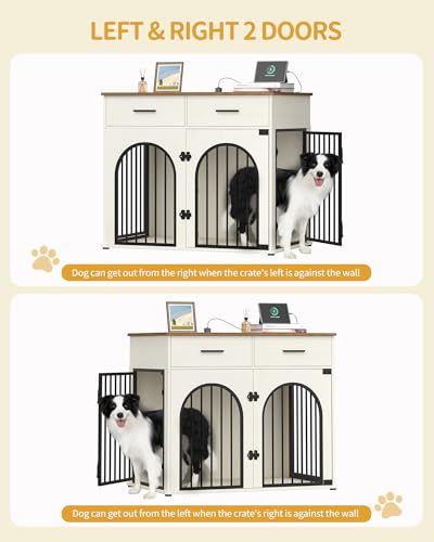 43.3'' Dog Crate Furniture with Storage & Power Indoor Dog Kennel, view 6