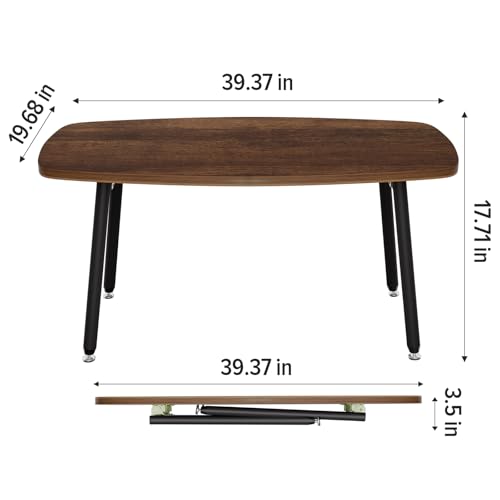 Folding Coffee Table for Small Spaces, No Assembly Farmhouse Portable Living Room Table, Walnut 39.3x19.6x17.7 Inch