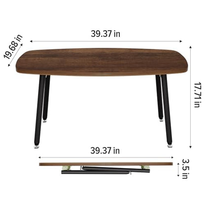 Folding Coffee Table for Small Spaces, No Assembly Farmhouse Portable Living Room Table, Walnut 39.3x19.6x17.7 Inch