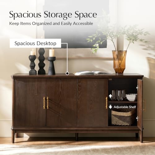63“ Sideboard Buffet Cabinet with Storage, 4 Doors, Auburn, view 5