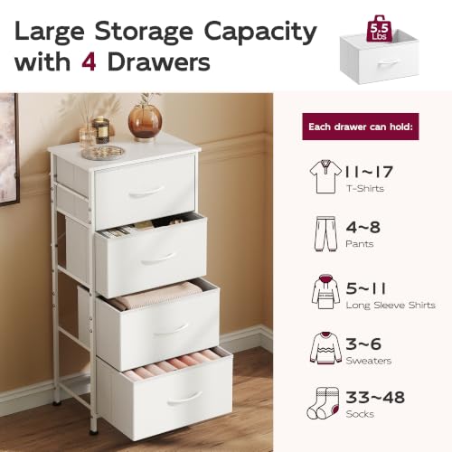 Small Dresser Nightstand for Bedroom, 4 Drawers, White, view 7