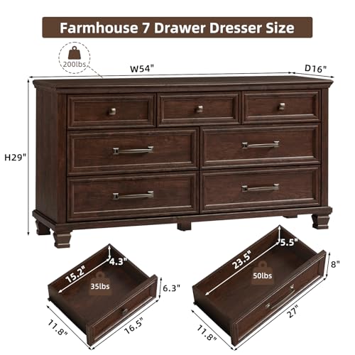 Farmhouse 7 Drawer Dresser for Bedroom, Walnut, view 3