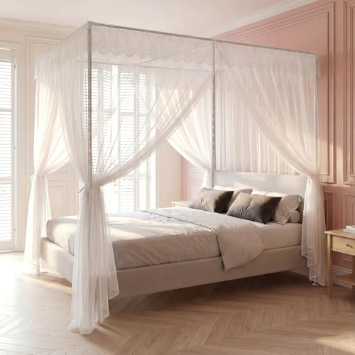 Stainless Steel Canopy Bed Frame Queen, 78" Four Corner Net Stand, view 2