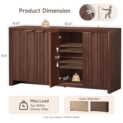 Modern Fluted Sideboard Buffet Cabinet with Storage, Dark Walnut, view 3