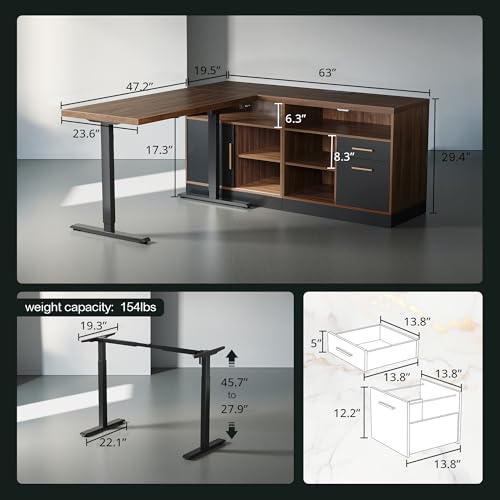 67" L Shaped Reversible Standing Desk with Storage Drawers, view 3