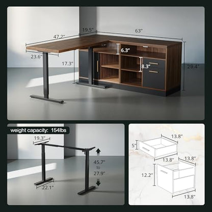 67" L Shaped Reversible Standing Desk with Storage Drawers, view 3