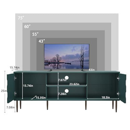 Modern TV Stand for 65/70inch TV, Entertainment Center with Storage Cabinet and Open Shelves, Embossed Pattern TV Stand, TV and Media Console for Living Room, Bedroom, Green