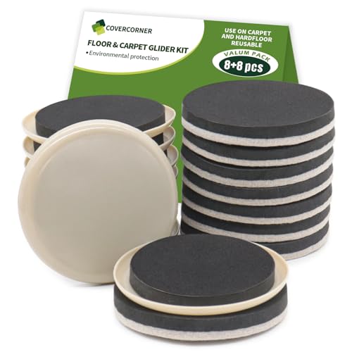 Furniture Sliders for Hardwood Floors, Furniture Sliders for Carpeted Floors, 16 PCS 3 1/2 inch Combo Pack, Sliders for Moving Furniture, Furniture Movers Sliders