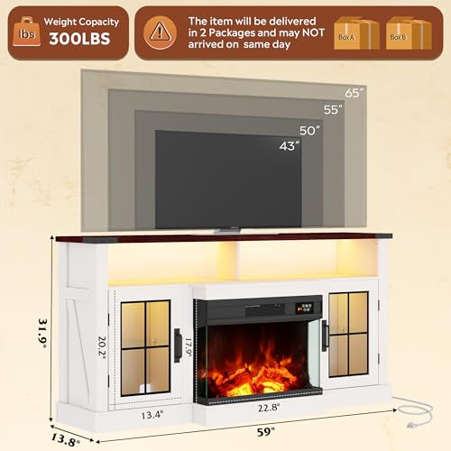 Fireplace TV Stand for 65 Inch TV, 3-Sided Glass Electric Fireplace, view 3