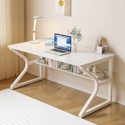 47.3-Inch Writing Desk with Storage Shelf, Warm White, view 2