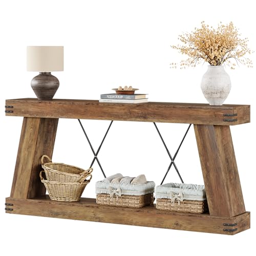 Tribesigns 70.9" Farmhouse Console Table, Long Sofa Table Behind Couch with Storage, Narrow Wooden Console Station, Industrial Rustic Entryway Furniture for Hallway, Entry, Living Room, Brown