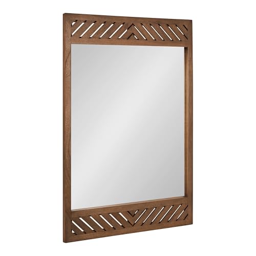 Mezzeta Modern Wooden Chevron Rectangle Wall Mirror, 24 x 36, Natural Wood, Transitional Herringbone Wood Mirror for Use as Vanity Bathroom Mirror or Rectangular Bedroom Mirror Option