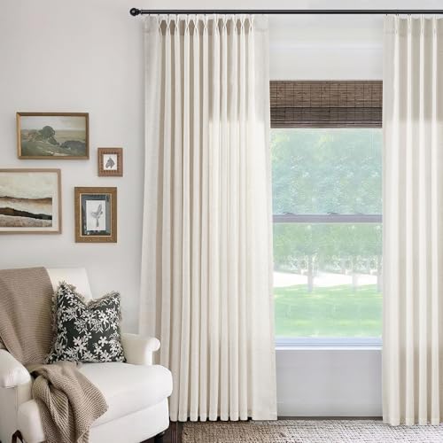 Natural Pinch Pleated Linen Curtains 84 Inches Long for Living Room
