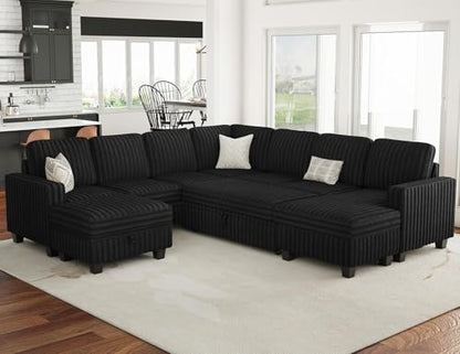 Oversized Sofa Bed Modular Sectional Sleeper Sofa with Pull Out Bed L Shaped Couch with Storage Chaise Black Couch