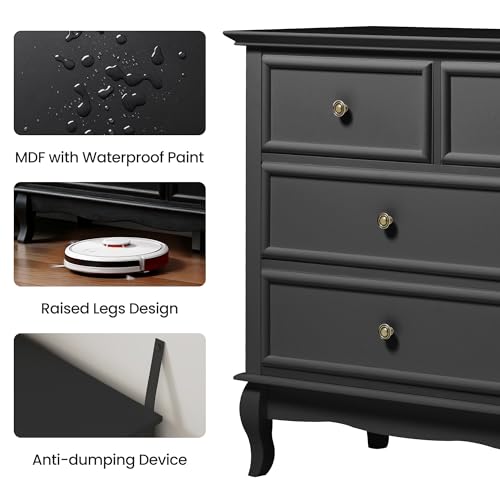 53" Wide 7 Drawer Dresser, Black Dresser for Bedroom, view 6