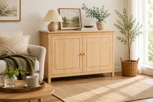 44" Wide Solid Pine Shaker Sideboard Buffet Cabinet — Natural Unfinished — 2, view 8