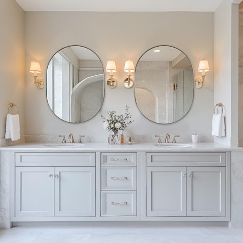 24x32’’ Oval Bathroom Mirror, Oval Nickle Mirror Pill-Shaped Design in Stainless Steel Metal Frame for Bathroom, Entryway, Living Room, Contemporary 1" Deep Wall Mount Vertical or Horizontal