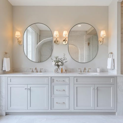 24x32’’ Oval Bathroom Mirror, Oval Nickle Mirror Pill-Shaped Design in Stainless Steel Metal Frame for Bathroom, Entryway, Living Room, Contemporary 1" Deep Wall Mount Vertical or Horizontal