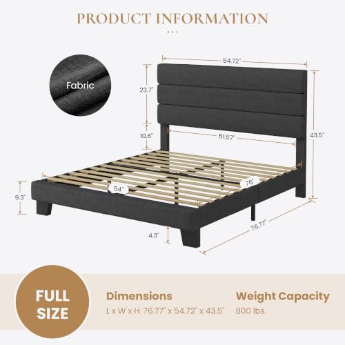 Grey upholstered platform bed frame, view 3