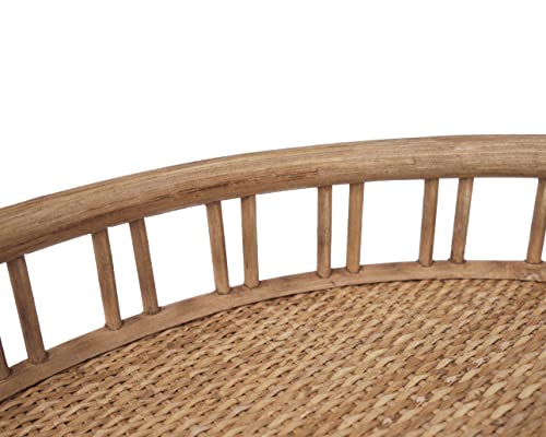 Rattan Side Table with Wicker Tray Top 20x23'', Boho Hand-Woven End Table, Small Round End Table with Hairpin Legs, Coffee Table Set for Living Room, Bedroom (Handcraft)