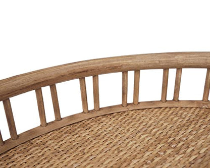 Rattan Side Table with Wicker Tray Top 20x23'', Boho Hand-Woven End Table, Small Round End Table with Hairpin Legs, Coffee Table Set for Living Room, Bedroom (Handcraft)