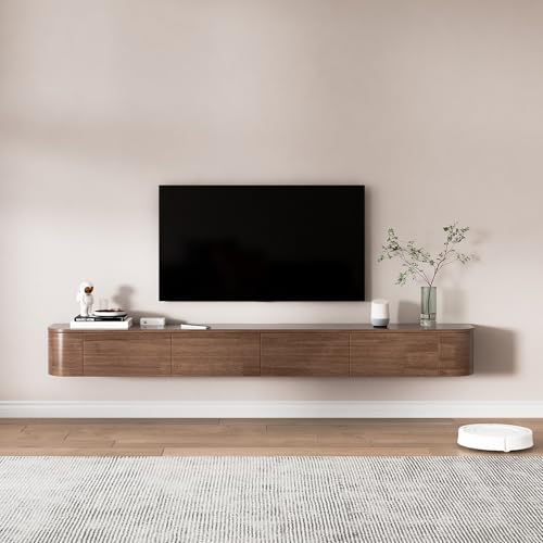 Solid Wood Floating TV Stand, Wall Mounted Media Console with 2 Side Doors, view 6