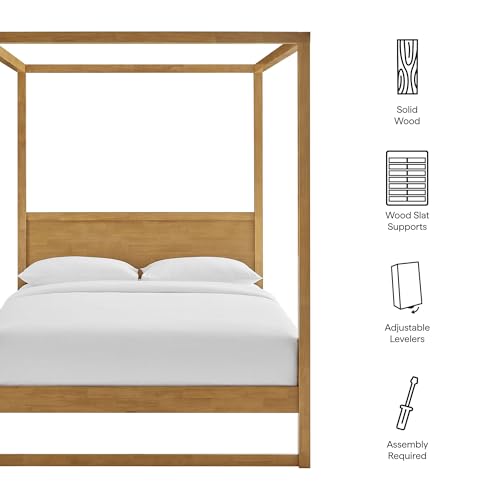 Alva Queen Size 4-Post Wood Platform Canopy Bed in Oak – with with Headboard, view 4