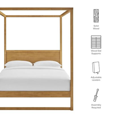 Alva Queen Size 4-Post Wood Platform Canopy Bed in Oak – with with Headboard, view 4