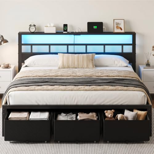 King Size Bed Frame with 3 Storage Drawers & Headboard, view 2