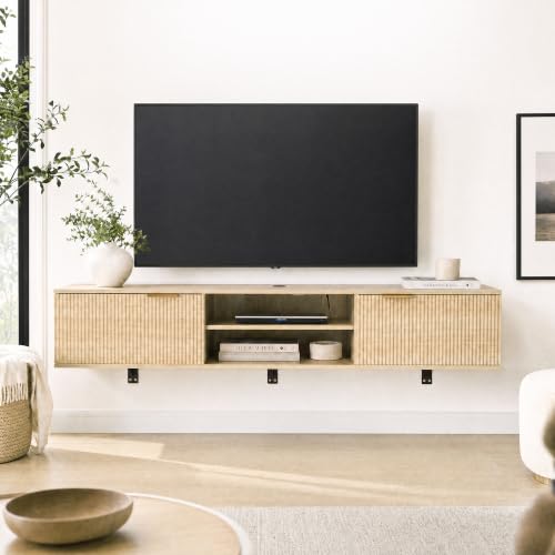 70" Floating TV Stand for TVs Up to 80", Fluted Entertainment Center, view 4