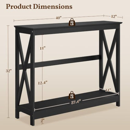 Narrow Black Entryway Console Table, 2-Tier X-Frame Storage Shelf, view 4