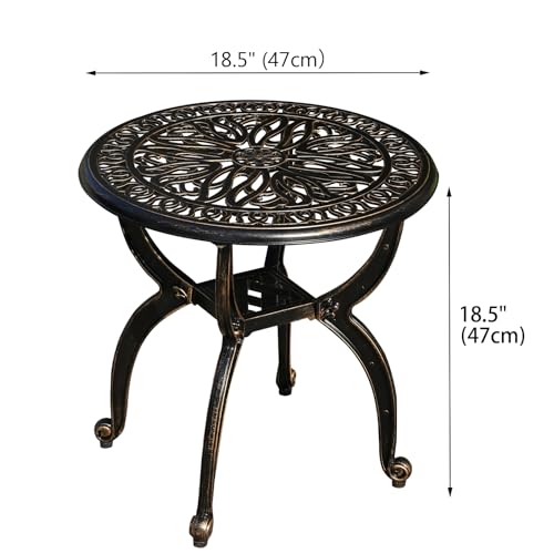 Cast Aluminum Outdoor Side Table, All Weather Round Small Coffee Table for Patio,Park,Lawn,Yard (18.5" Bronze)