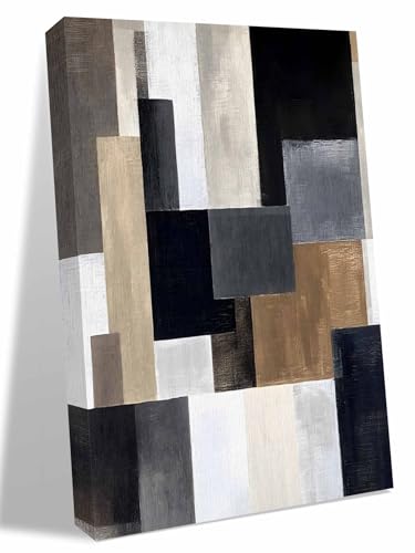 NuYeBiofx Abstract Black Beige Gray Color Block Canvas Wall Art Prints,48"x32" Framed Picture Artwork Modern Geometric Art Printed Canvas Oil Painting for Living Room Bedroom Office,Ready to Hang