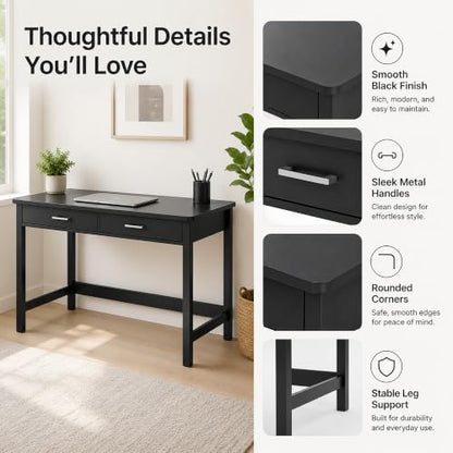 39.4" Small Desk with Wood Drawers, Home Office Computer Desk with Wooden Legs, view 8