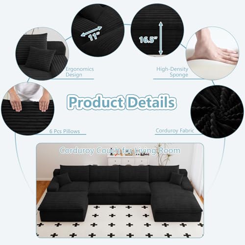 136" Cloud Sectional Couch with U-Shaped Chaise, view 4