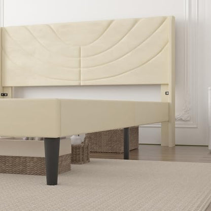 Upholstered Platform Queen Size Bed Frame with Fabric Headboard, view 5
